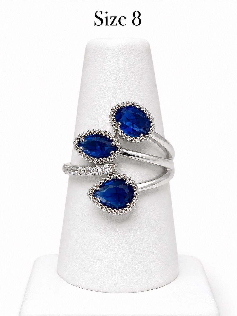 Silver Ring with Deep Blue Gemstone Accents - Size 8